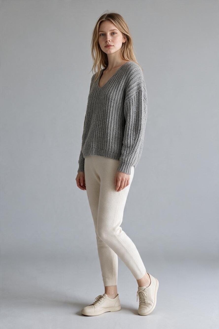 Rebecca Minkoff Sweater Women's XS Gray Chunky Knit Thermal V-Neck Long Sleeve